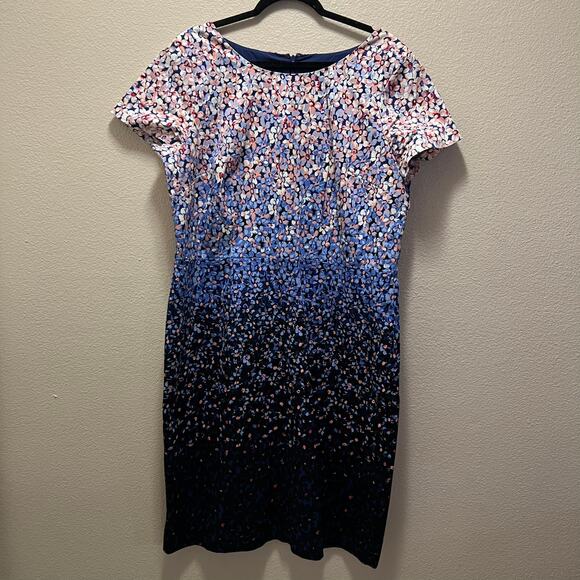 Talbots Blue Ombre Sheath Short Sleeve Flower Floral Dress Plus Size 16 - Picture 3 of 10